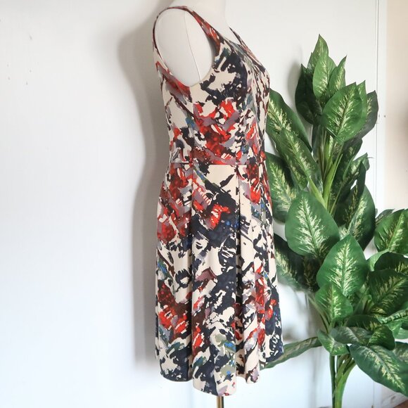 Maeve Anthropologie Artsy Abstract Print Fit & Flare Dress Tencel Stretch S - Picture 7 of 16